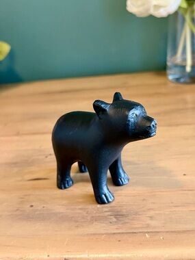Black Bear Figurine Stone Sculpture Mini Rustic Woodland Decor 3.5”